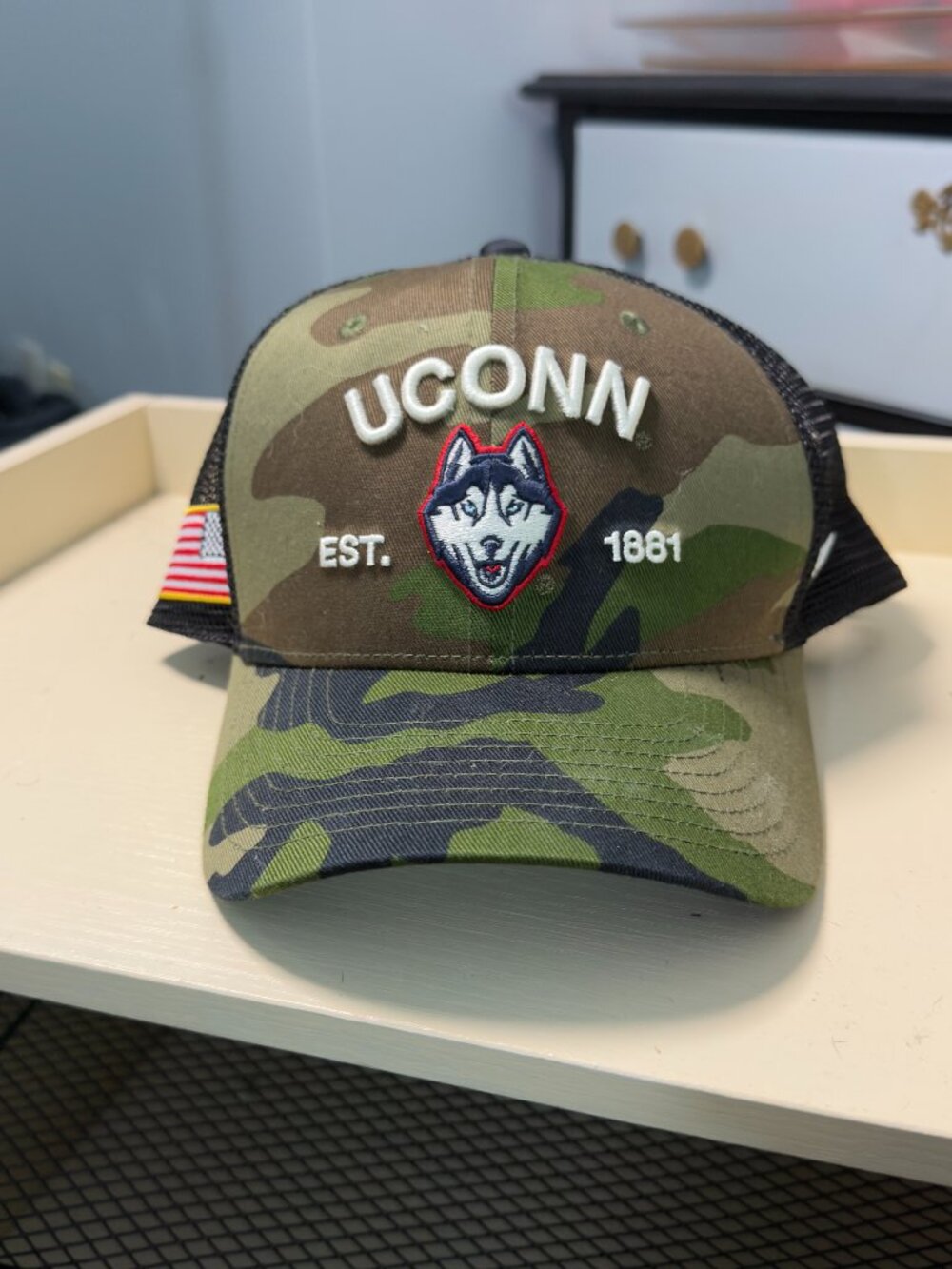 Nike UConn Huskies Camo Trucker Hat Snapback Flag